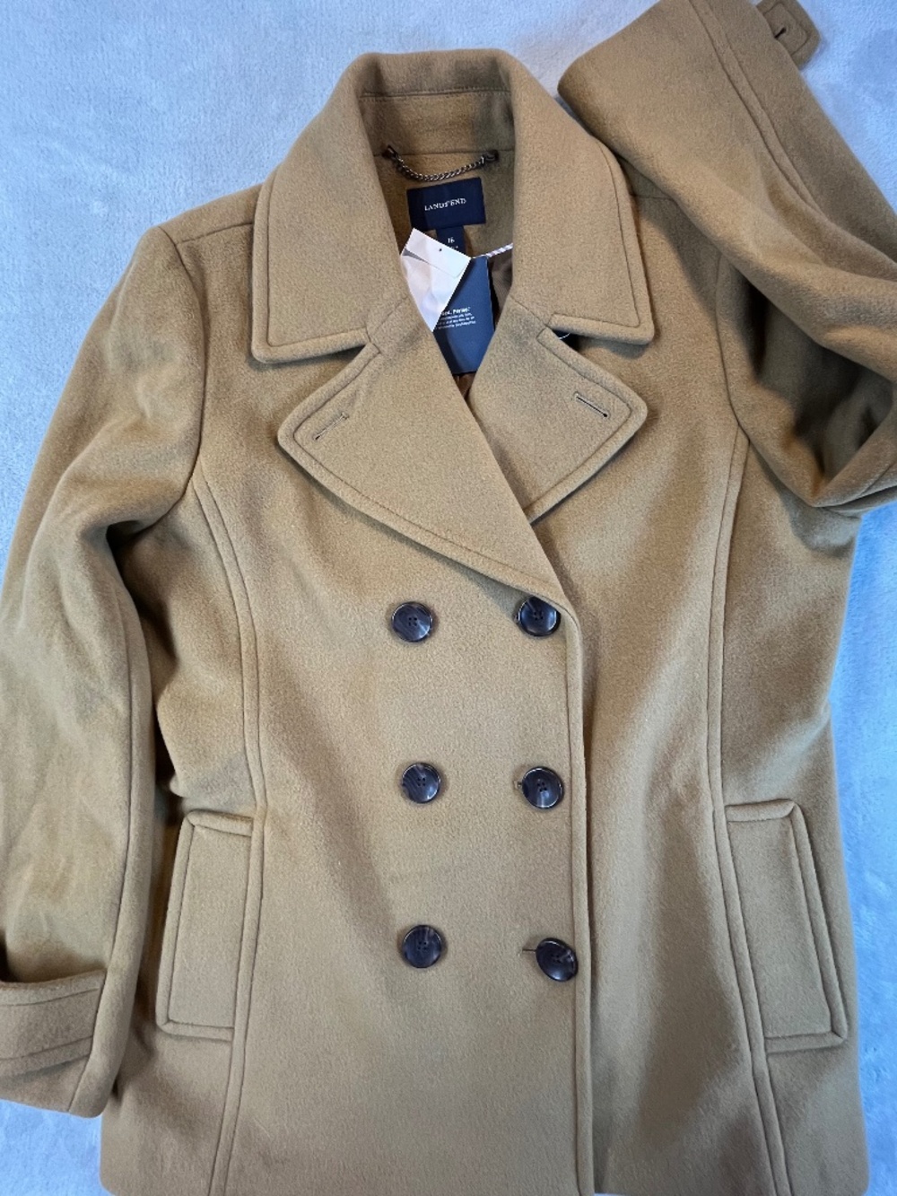 NWT Lands' End Wool Blend Double Breasted Pea Coat Classic Blazer Jacket